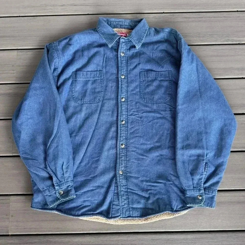 Wrangler Vintage Men’s Sherpa Lined Button Down‎ Denim Shirt Jacket Size XL